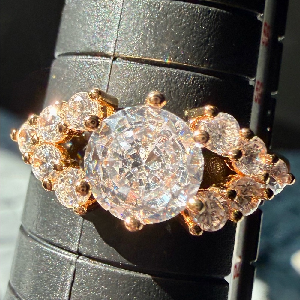NEW!Gold Engagement Ring with Clear Center Stone and Side Accents size 9.25
